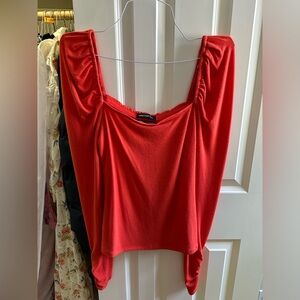 Something Navy - Red Square Neck Knit Swearer - Size M